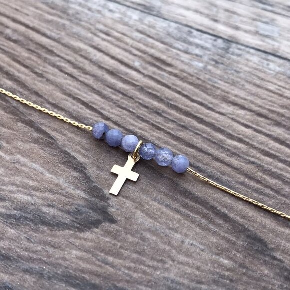 Beaded Cross necklace, gold, Easter gift, Christian gift, minimalist, gemstone, - Picture 4 of 6